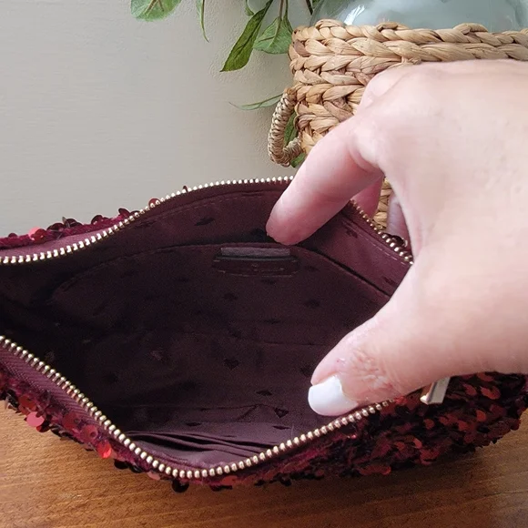 Kate Spade Kiki Deep Berry Burgandy Sequin Convertible Shoulder Bag Purse - Picture 12 of 15